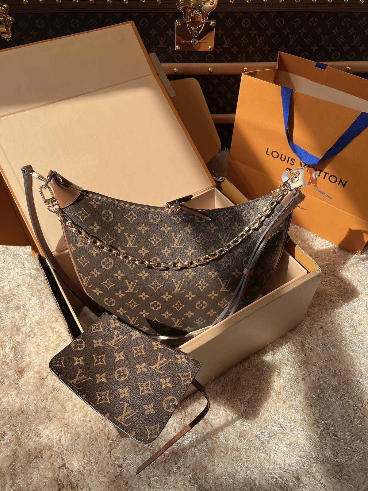 LV Loop Monogram Canvas Hobo Shoulder Crossbody Bag with Chain Detail