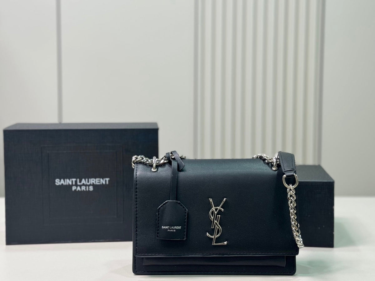 Saint Laurent Sunset Medium Monogram YSL Crossbody Bag - Black