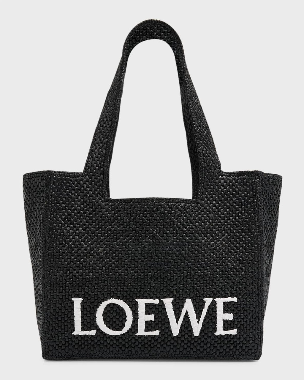 Loewe Logo Raffia Tote Bag - Black