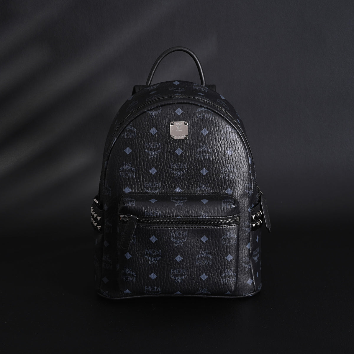 Mcm Stark Visetos Medium Backpack – Black Monogram with Studded Detailing - Black Monogram Print