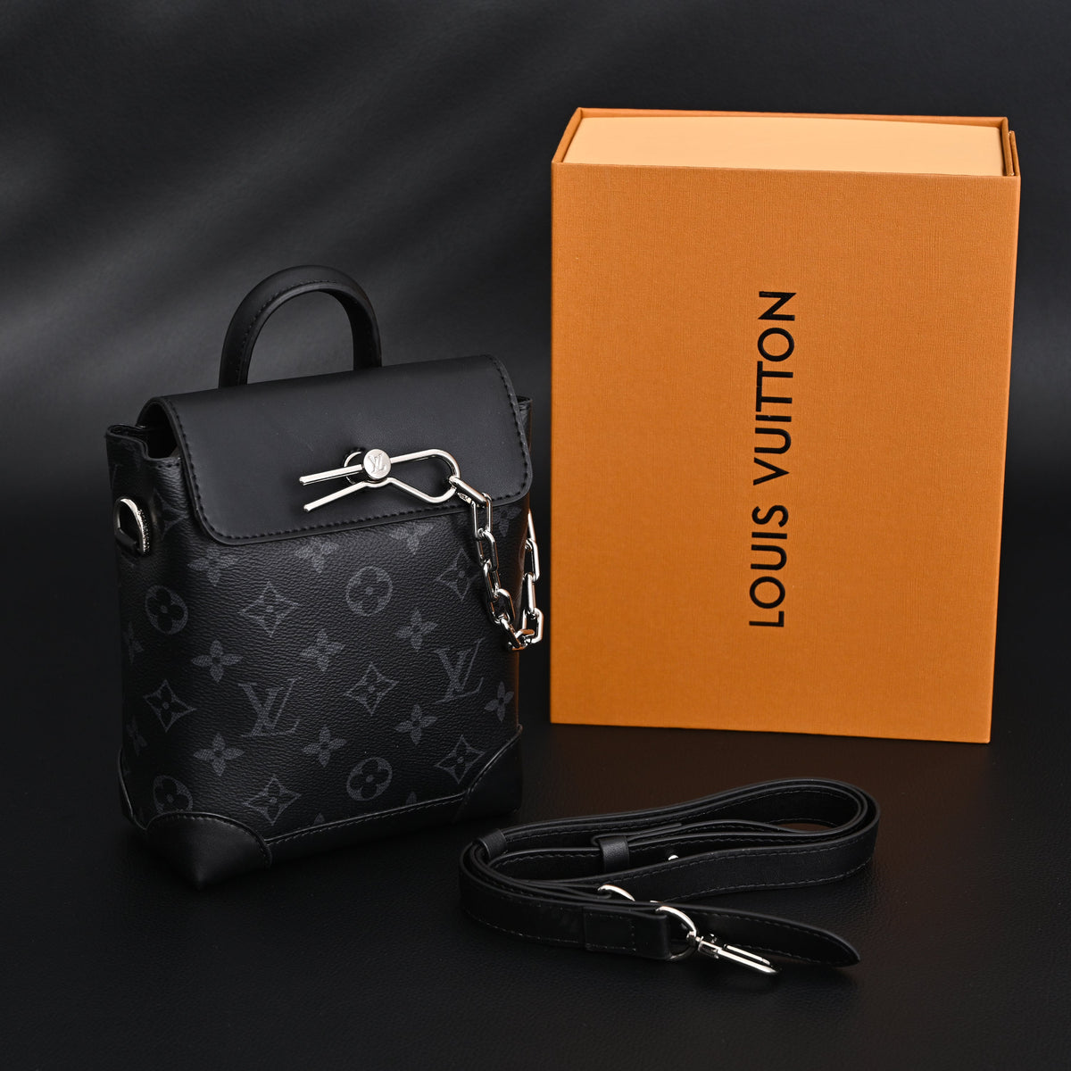 Louis Vuitton Soft Trunk Messenger – Monogram Eclipse Canvas with Silver Chain Handbag
