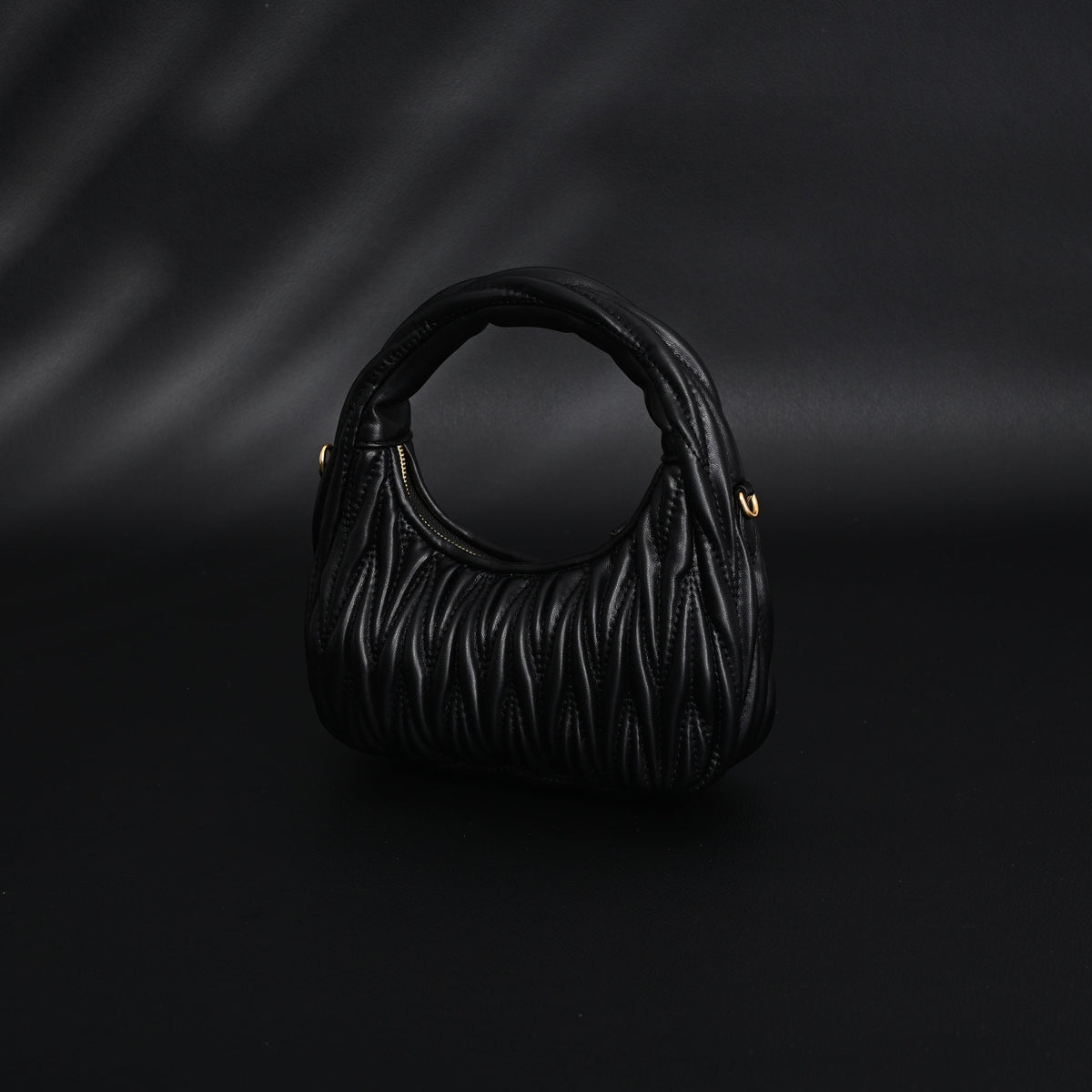 Miu Miu Matelassé Leather Hobo Bag – Black with Gold Hardware - Classic Black