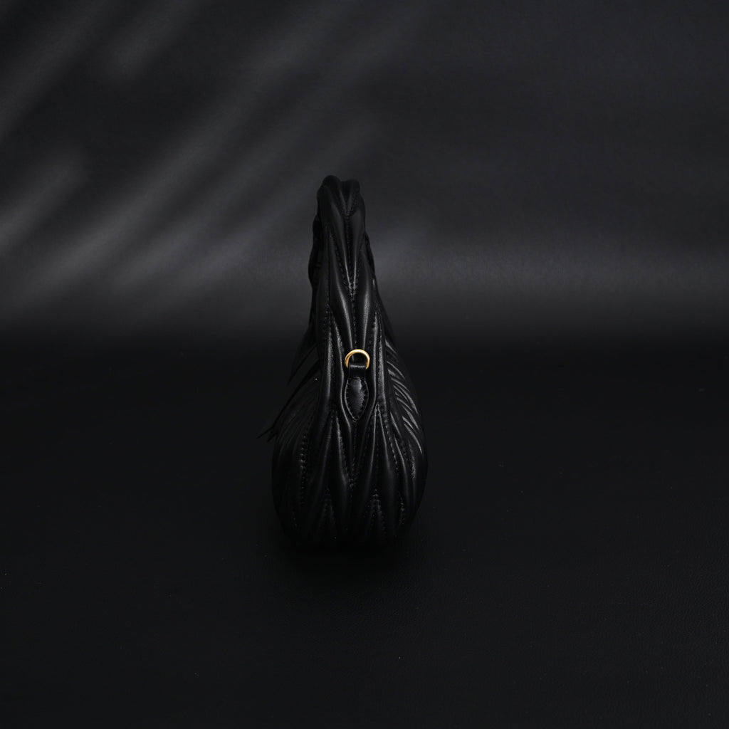 Miu Miu Matelassé Leather Hobo Bag – Black with Gold Hardware - Classic Black