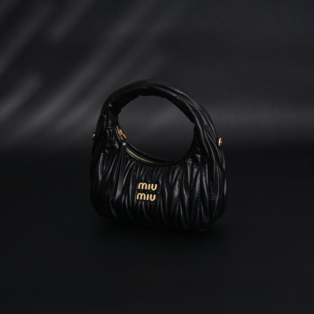 Miu Miu Matelassé Leather Hobo Bag – Black with Gold Hardware - Classic Black