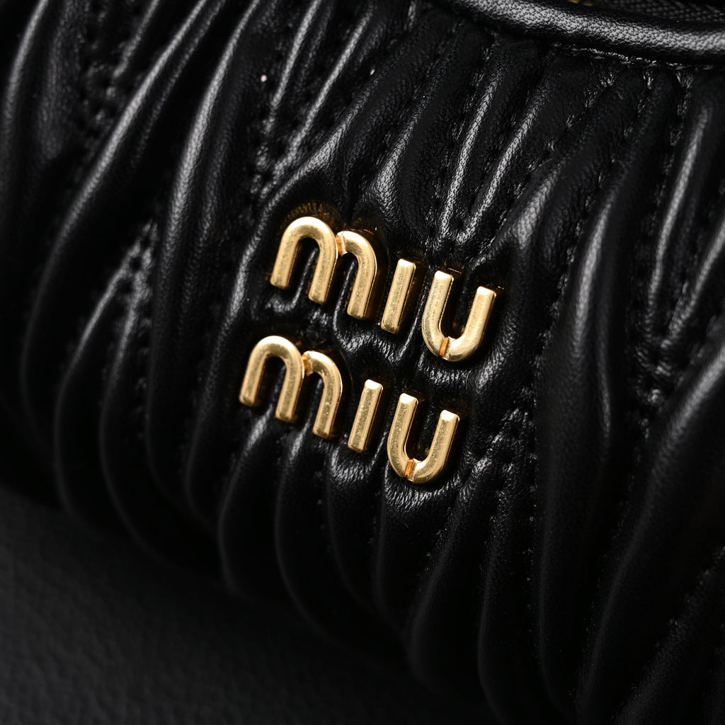 Miu Miu Matelassé Leather Hobo Bag – Black with Gold Hardware - Classic Black