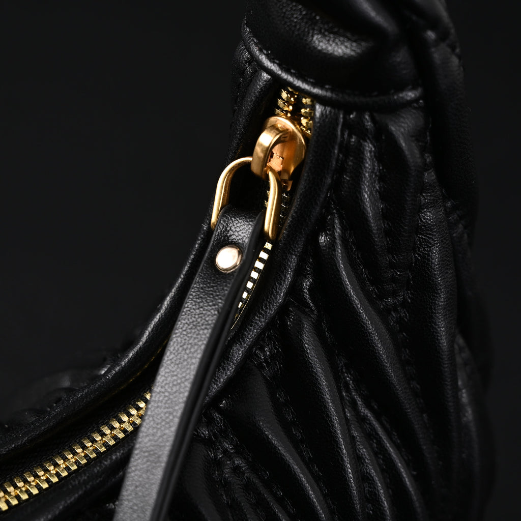 Miu Miu Matelassé Leather Hobo Bag – Black with Gold Hardware - Classic Black