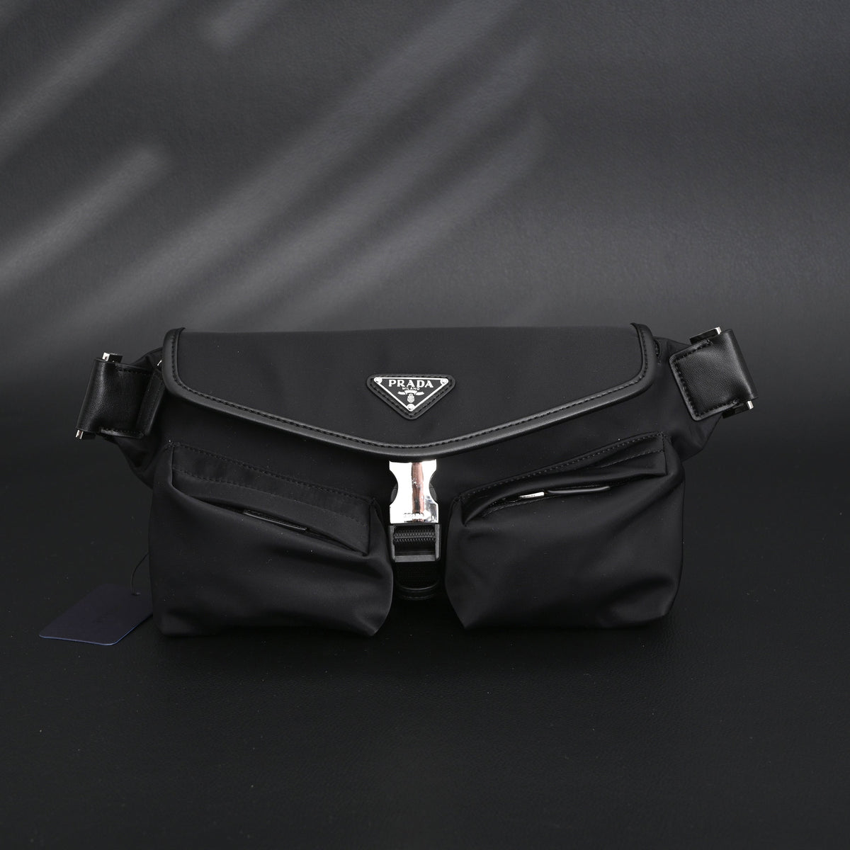 Prada Nylon Black Belt Bag with Silver Logo - Black with Silver-Tone Hardware