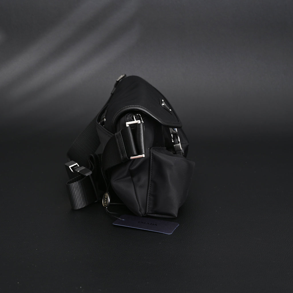 Prada Nylon Black Belt Bag with Silver Logo - Black with Silver-Tone Hardware