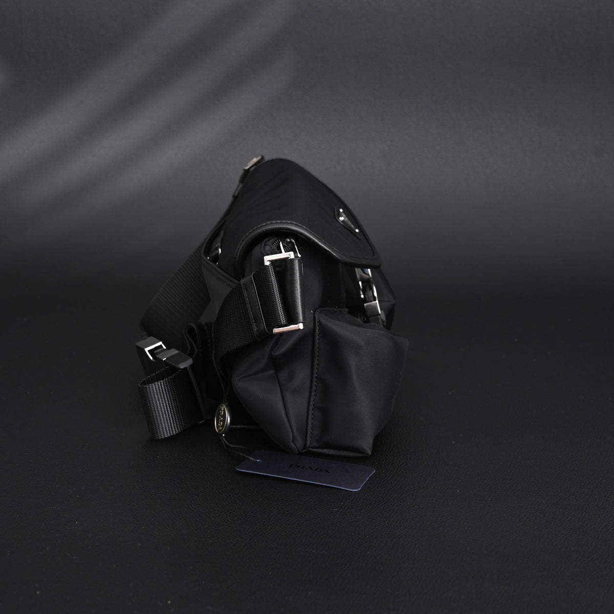 Prada Nylon Black Belt Bag with Silver Logo - Black with Silver-Tone Hardware