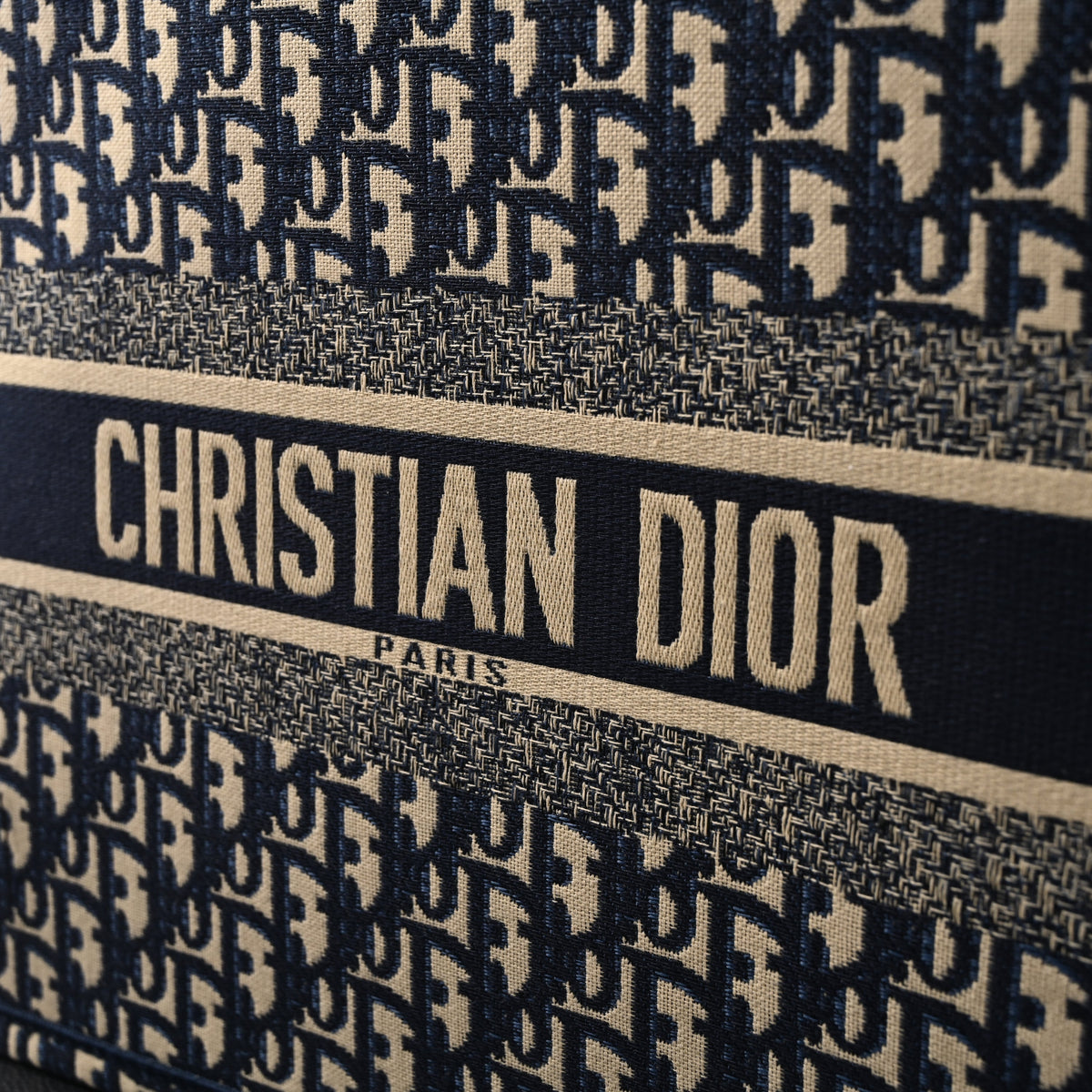 Christian Dior Large Book Tote – Blue Oblique Embroidery - Blue with Beige Contrast