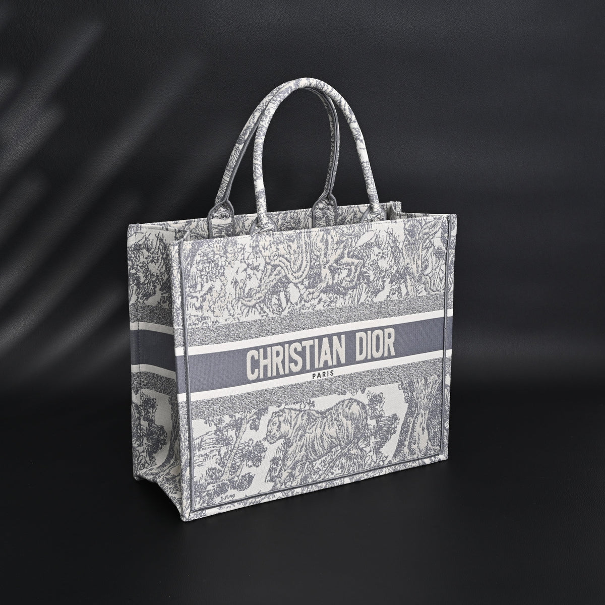 Christian Dior Large Book Tote – Toile De Jouy Embroidery - Classic Grey