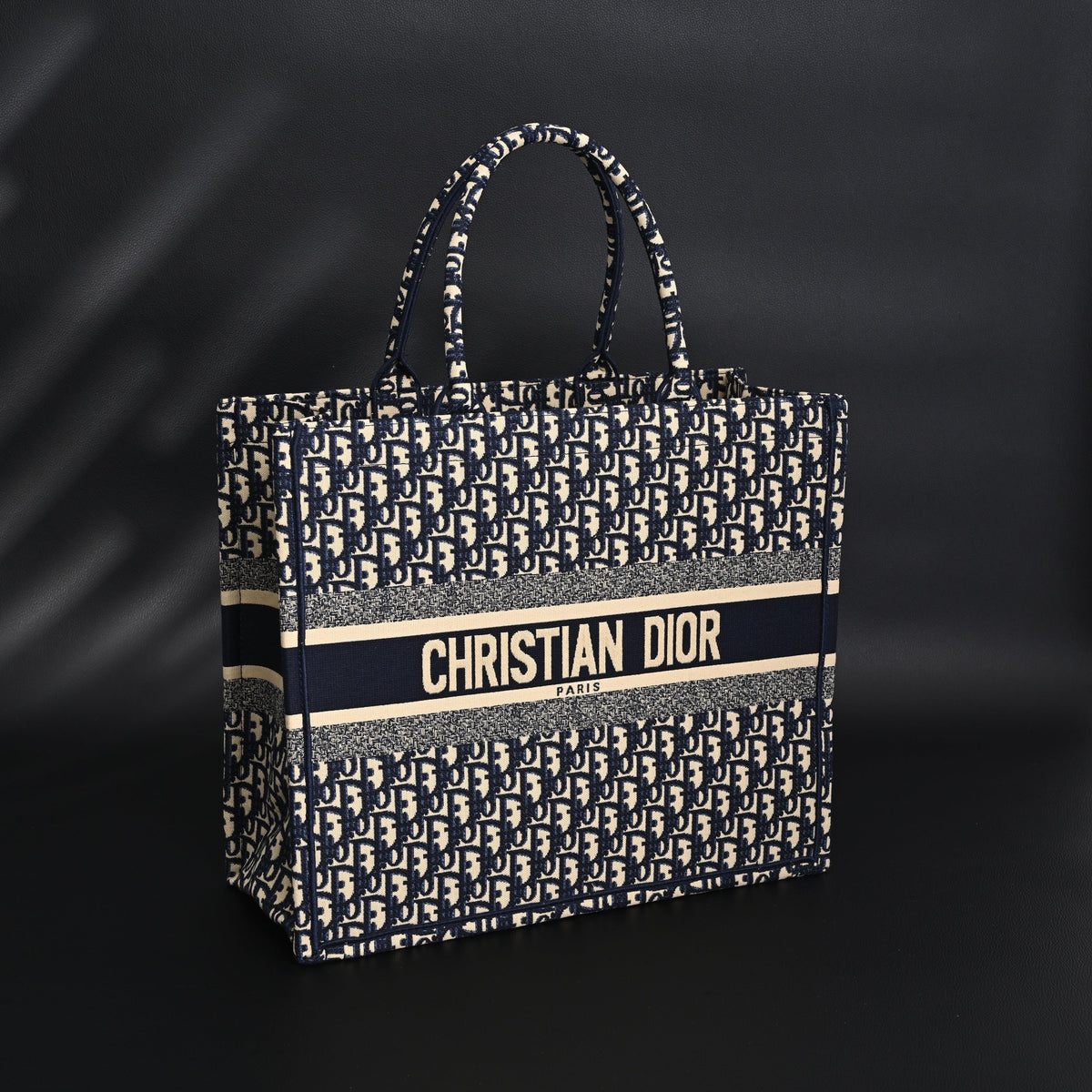 Christian Dior Large Book Tote – Blue Oblique Embroidery - Navy Blue