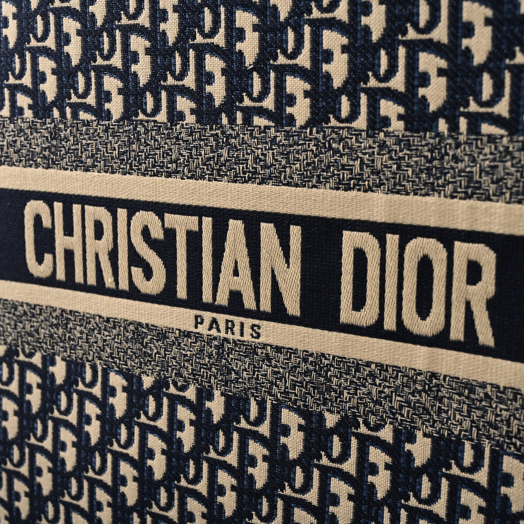 Christian Dior Large Book Tote – Blue Oblique Embroidery - Navy Blue