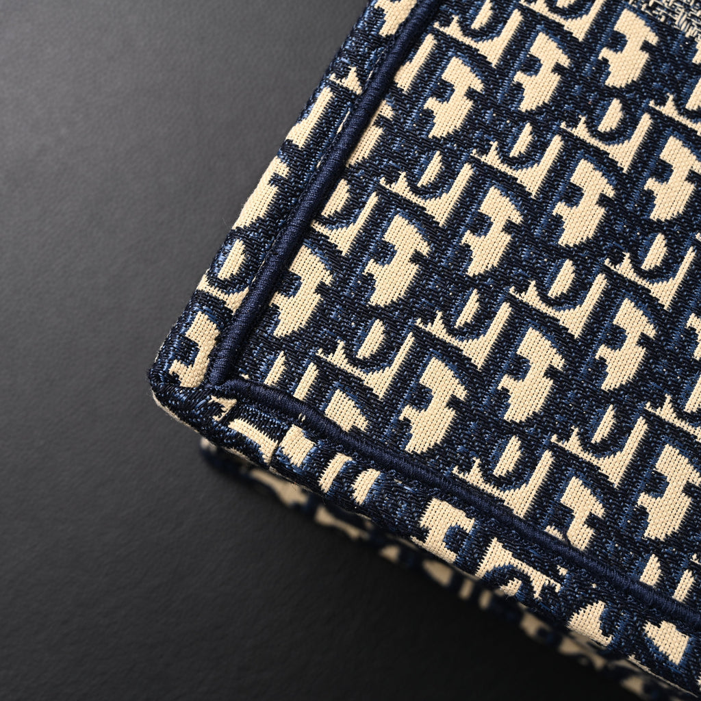 Christian Dior Large Book Tote – Blue Oblique Embroidery - Navy Blue