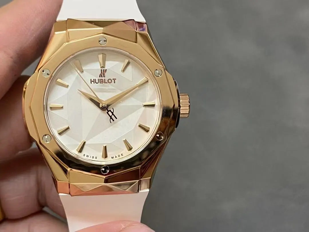 ladies Hublot Rose Gold White Dial
