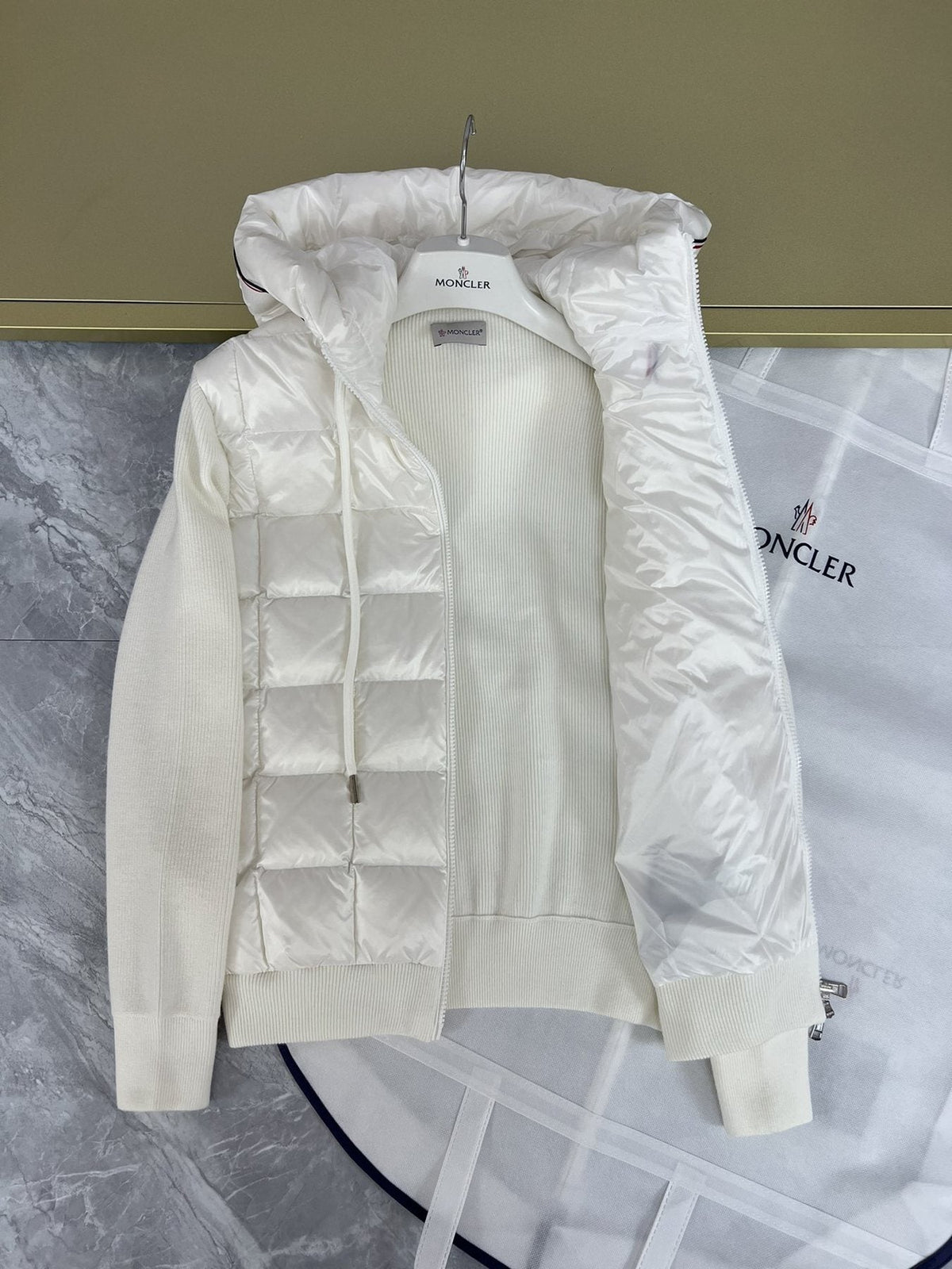 Moncler Hooded Knit Quilted Jacket — detail