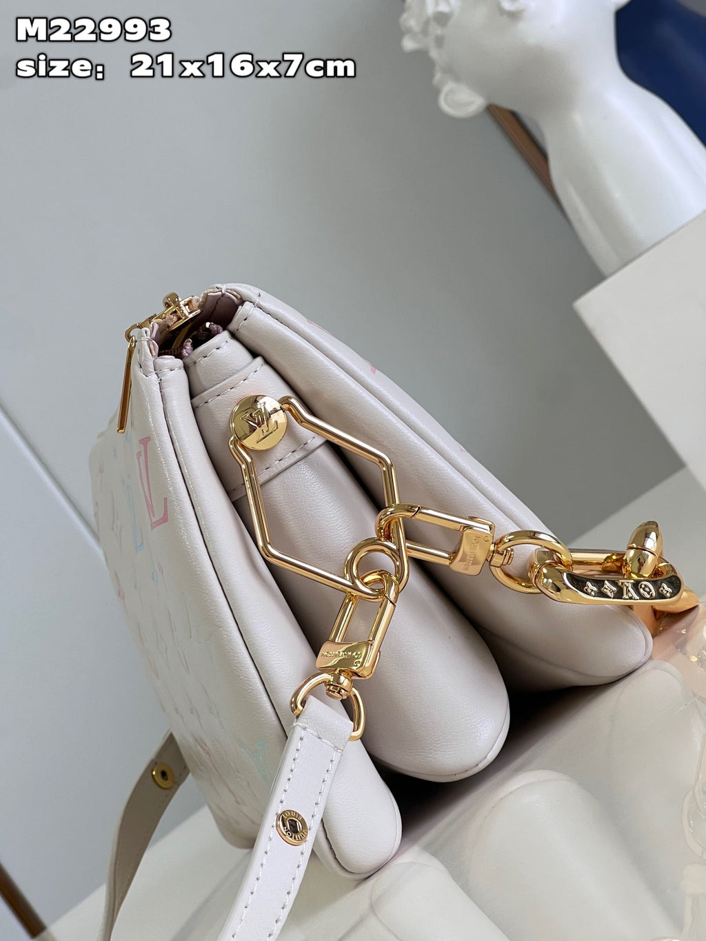 LV Coussin BB Monogram Canvas Shoulder Crossbody Bag with Chain Strap and Milkway Pastel Colors - White