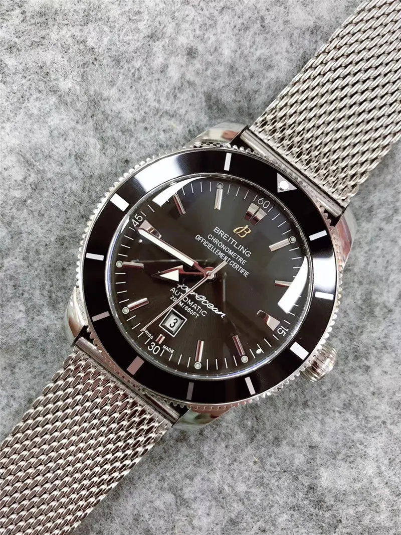 Breitling Black Dial Steel Mesh - Hình 7