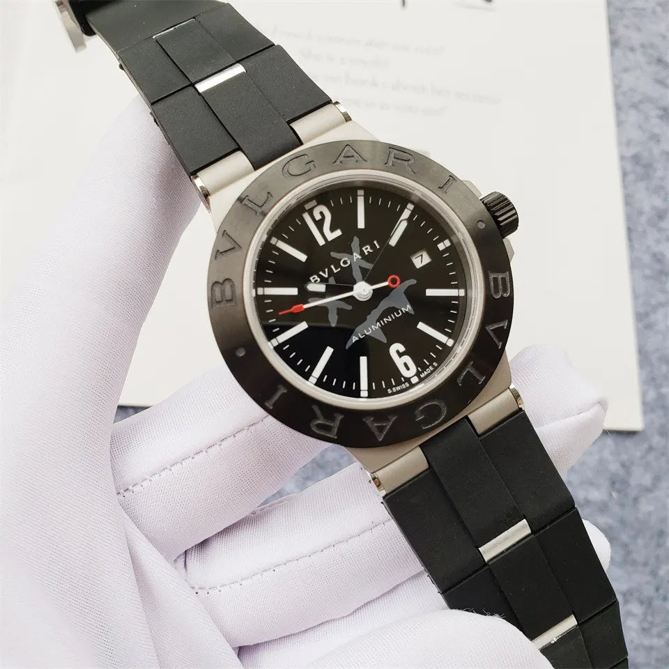 Bvlgari Aluminium Black Dial Rubber Strap - Hình 3