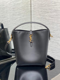 YSL Le 37 Black Shiny Leather Handle Shoulder Bag with YSL Charm and Adjustable Strap