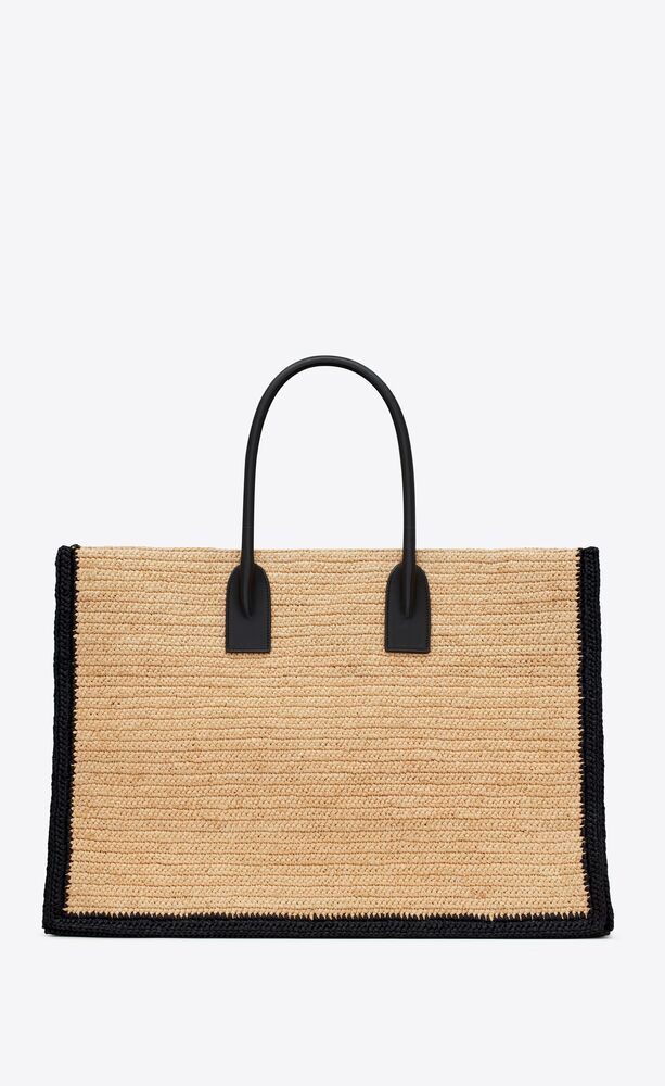 Saint Laurent Rive Gauche Tote Bag in Raffia and Leather - Straw