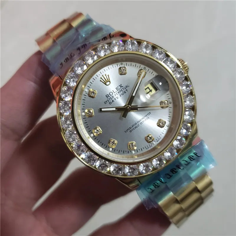 Rolex Silver Diamond Gold Watch - Hình 5