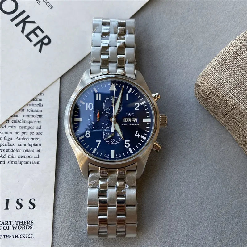 IWC Pilot Chronograph Blue Dial Steel Bracelet – Automatic Watch