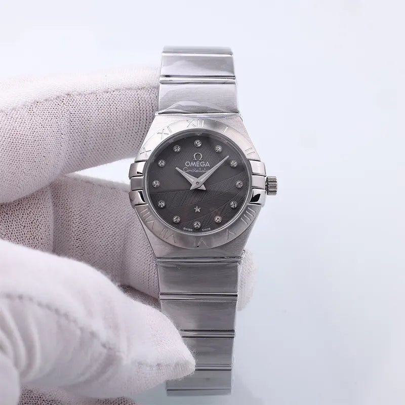 Omega Gray Diamond Steel Ladies Watch