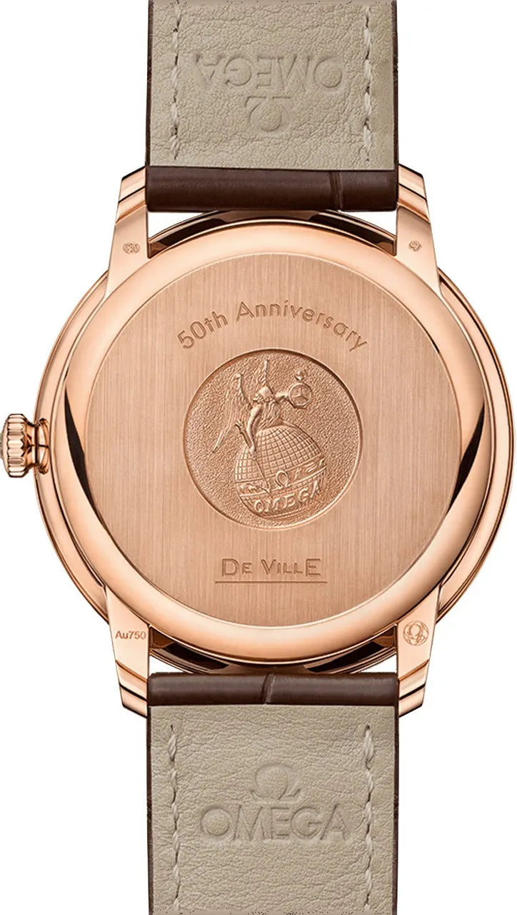 Omega Rose Gold Brown Leather de ville - Hình 2
