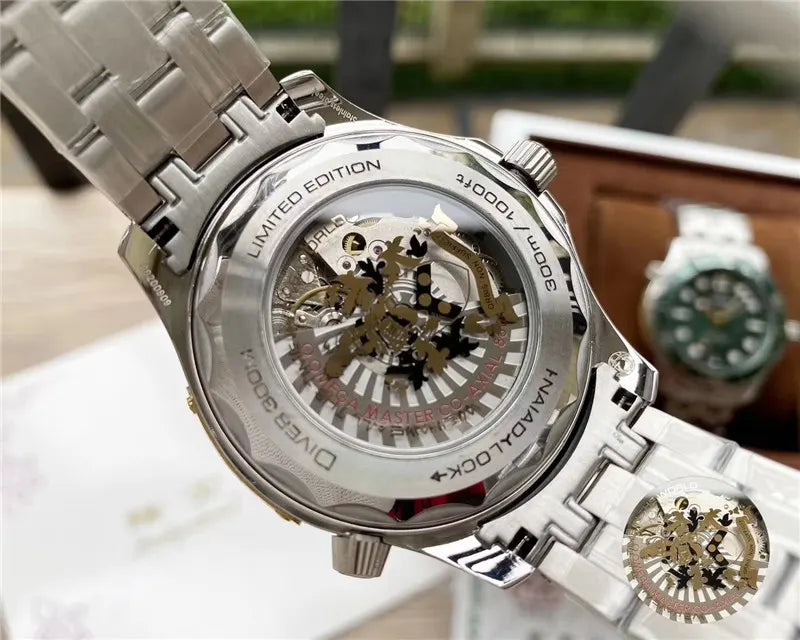 silver Omega Seamaster Black Rubber - Hình 2