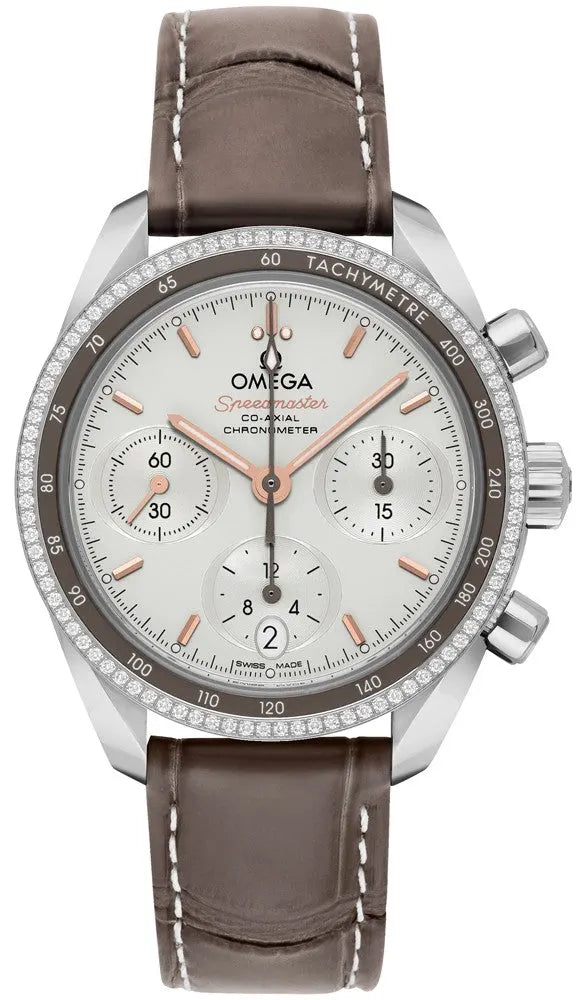 speedmaster Omega Diamond Bezel Leather Watch
