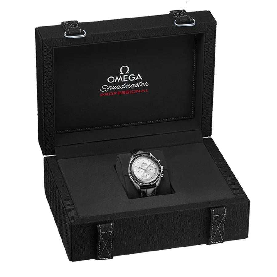 Omega Silver Black Leather - Hình 4