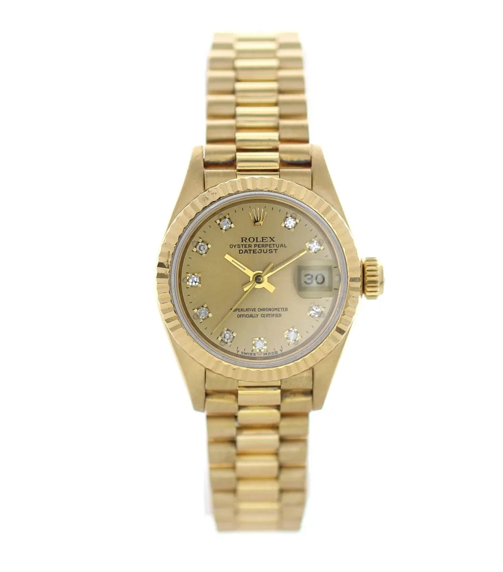 datejust champagne Rolex Gold Diamond Watch - Hình 4