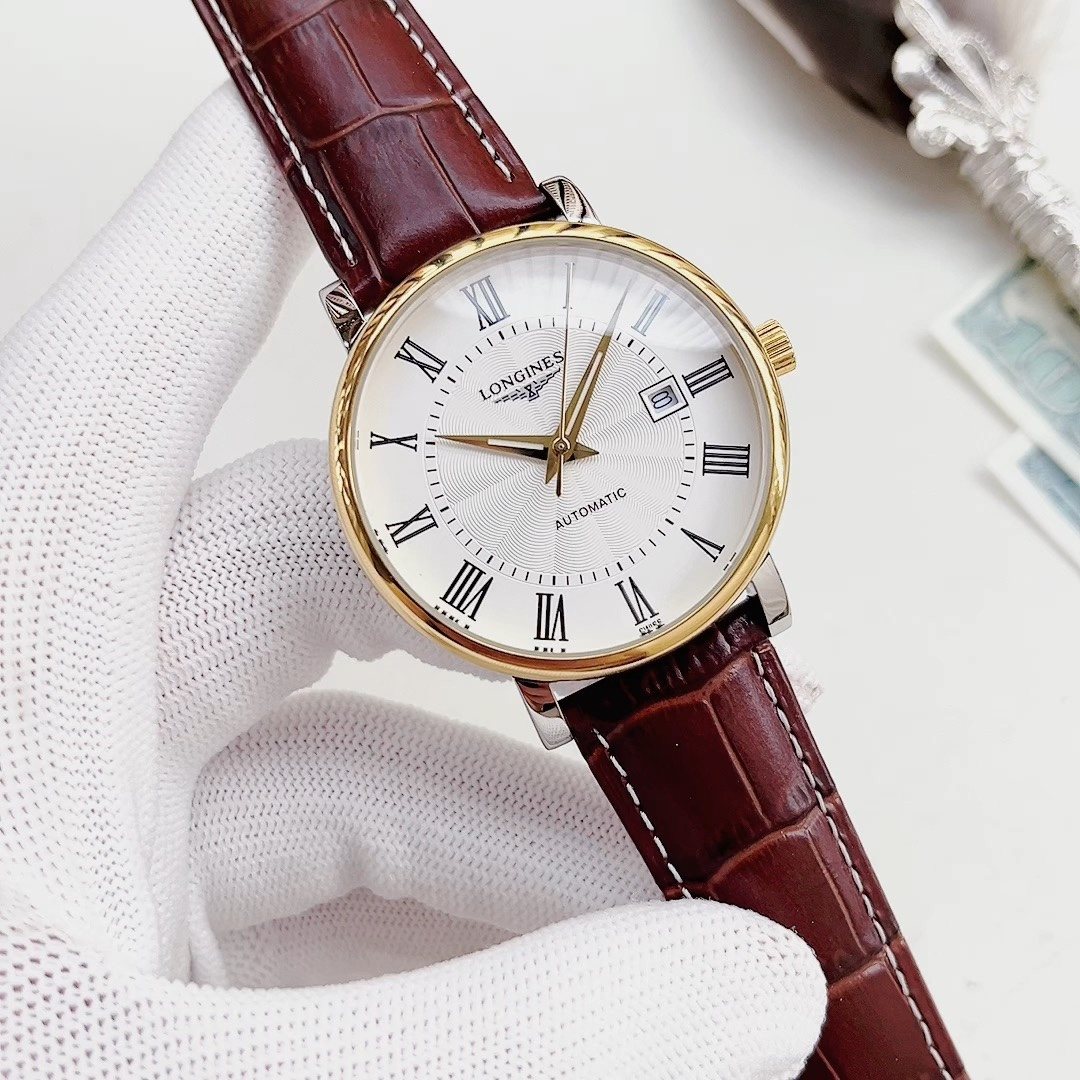 Longines Brown Leather Strap Gold-Tone Watch — hero