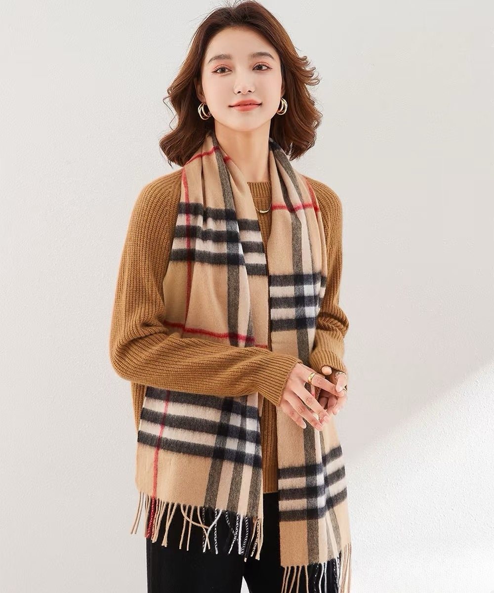 Burberry Fringed Plaid Scarf — model