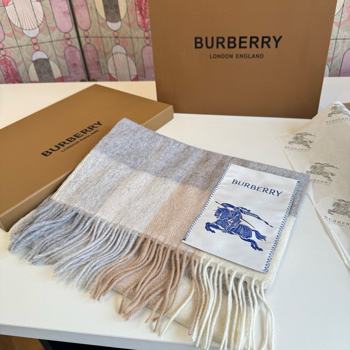 Burberry Yellow Brown Plaid Scarf — side