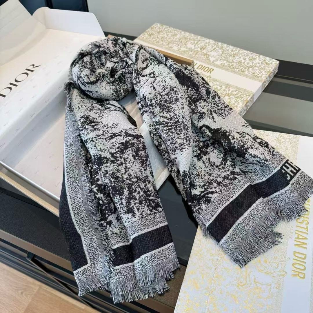 Dior Toile Print Fringe Square Scarf — side
