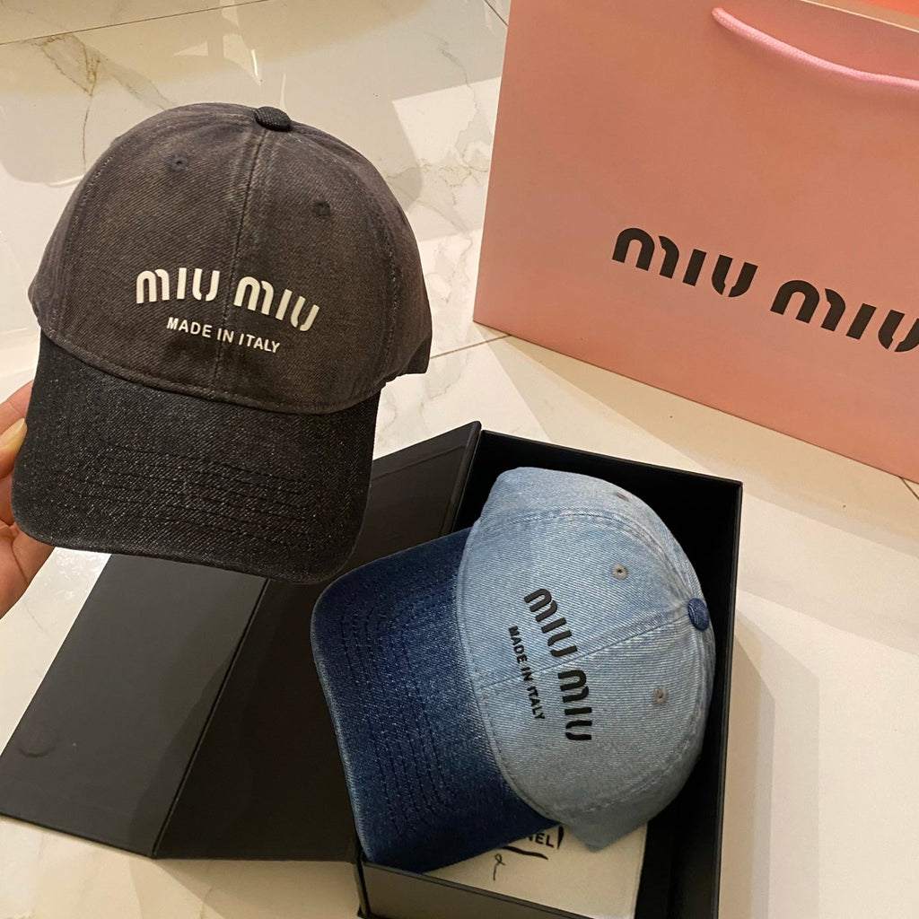 Miu Miu Distressed Washed Baseball Cap - Blue / Brown
